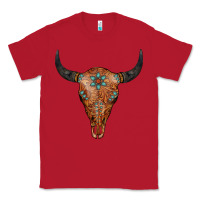 Red Western Tooled Leather Bull Skull Classic Tee - Jasminsmagicworld