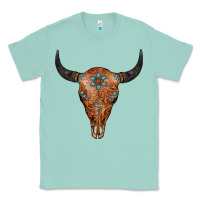 Seafoam Western Tooled Leather Bull Skull Classic Tee - Jasminsmagicworld