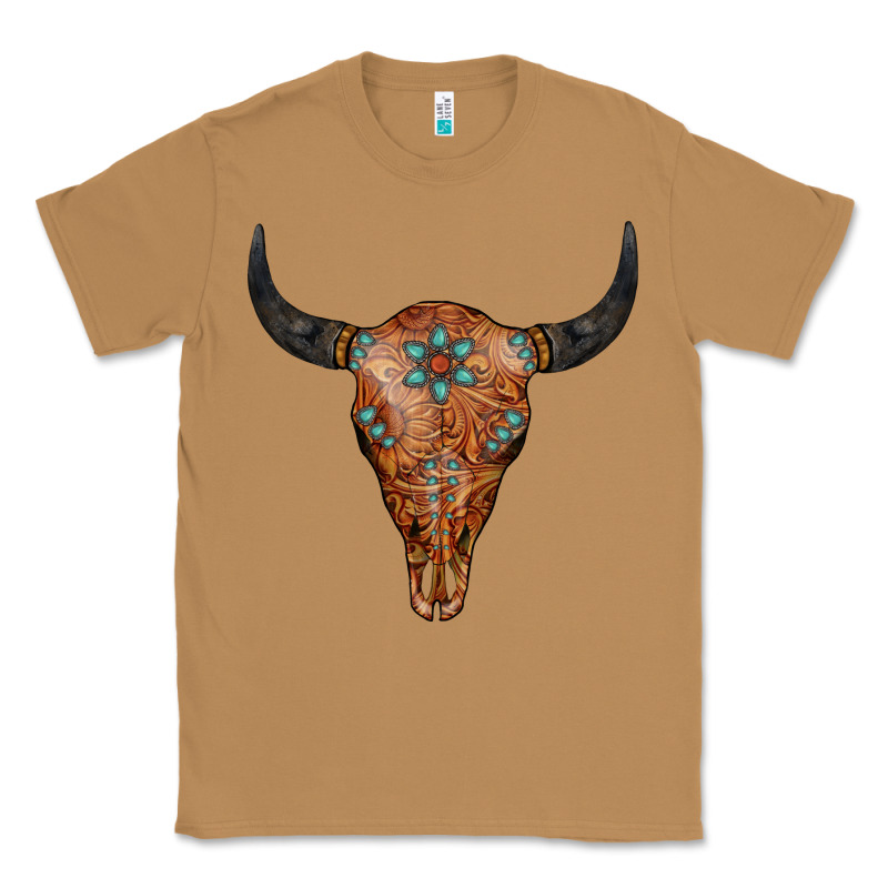 Western Tooled Leather Bull Skull Classic Tee by Jasminsmagicworld | Teevron