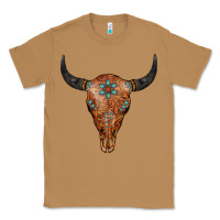 Toasted Coconut Western Tooled Leather Bull Skull Classic Tee - Jasminsmagicworld