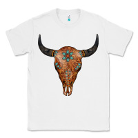 White Western Tooled Leather Bull Skull Classic Tee - Jasminsmagicworld