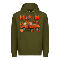 Army Green pumpkin farm truck Premium Hoodie - AdoDesignShop