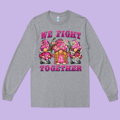 We Fight Together Breast Cancer Gnome Long Sleeve Tee Designed By Barkaloodesign