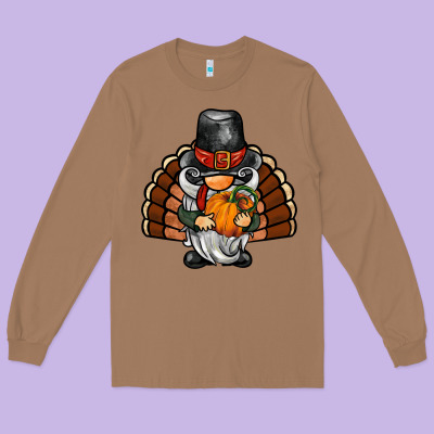 Thanksgiving Turkey Gnome Long Sleeve Tee Designed By Barkaloodesign