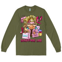 Army Green shopping life  gnome Long Sleeve Tee - BarkalooDesign