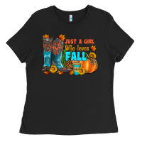 Black jusa a girl who loves fall Ladies Tee - Artiststas