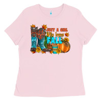Bubblegum Pink jusa a girl who loves fall Ladies Tee - Artiststas