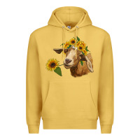 Antique Gold goat with sunflower Premium Hoodie - RanaPortraitStore