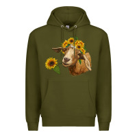 Army Green goat with sunflower Premium Hoodie - RanaPortraitStore