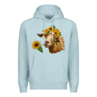 Blue Mist goat with sunflower Premium Hoodie - RanaPortraitStore