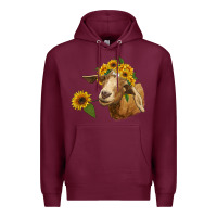 Burgundy goat with sunflower Premium Hoodie - RanaPortraitStore