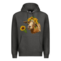 Charcoal Heather goat with sunflower Premium Hoodie - RanaPortraitStore