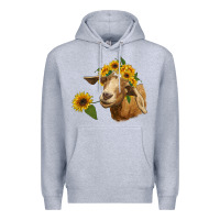 Heather Grey goat with sunflower Premium Hoodie - RanaPortraitStore