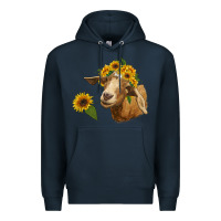 Navy goat with sunflower Premium Hoodie - RanaPortraitStore