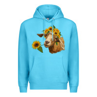 Ocean Blue goat with sunflower Premium Hoodie - RanaPortraitStore