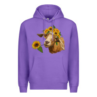 Purple goat with sunflower Premium Hoodie - RanaPortraitStore