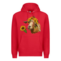 Red goat with sunflower Premium Hoodie - RanaPortraitStore