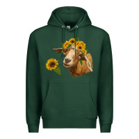 Sports Green goat with sunflower Premium Hoodie - RanaPortraitStore