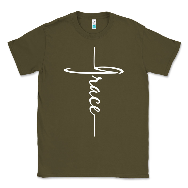 Grace   Christian Faith Cross Script Baptism Gift Classic Tee by DesigneFamous | Teevron
