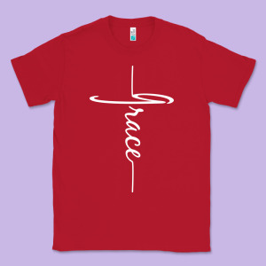 Grace   Christian Faith Cross Script Baptism Gift Classic Tee Designed By Designefamous