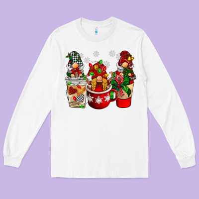 Christmas Coffee Gnome Long Sleeve Tee Designed By Barkaloodesign