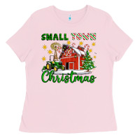 Bubblegum Pink Small Town Christmas Ladies Tee - Artiststas