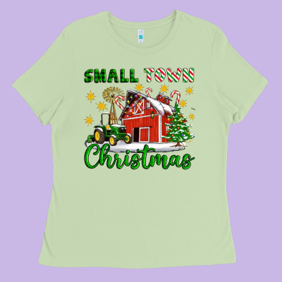 Small Town Christmas Ladies Tee Designed By Artiststas