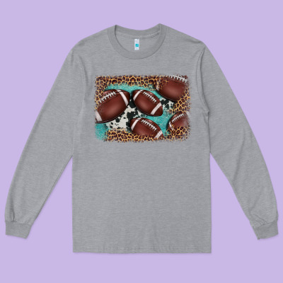 American Football Leopard Cowhide Turquoise  Leather Background Long Sleeve Tee Designed By Barkaloodesign