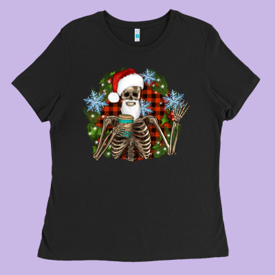 Santa Skeleton Christmas Ladies Tee Designed By Artiststas