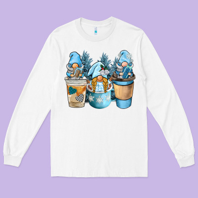 Winter Coffee Gnome Long Sleeve Tee Designed By Barkaloodesign