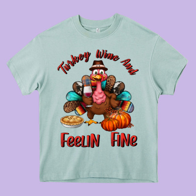 Turkey Wine And Feelin Fine Heavy Core Tee Designed By Bundleandbundleshop