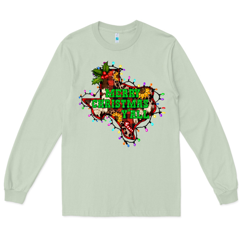 Merry Christmas Y'all Texas Map Long Sleeve Tee by BarkalooDesign | Teevron
