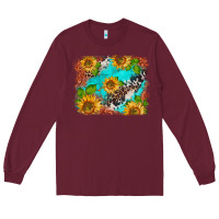 Burgundy western sunflowers turquoise cowhide  tooled leather Long Sleeve Tee - BarkalooDesign