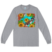 Heather Grey western sunflowers turquoise cowhide  tooled leather Long Sleeve Tee - BarkalooDesign
