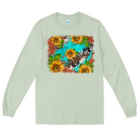 Matcha western sunflowers turquoise cowhide  tooled leather Long Sleeve Tee - BarkalooDesign