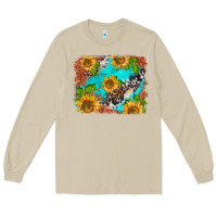 Mushroom western sunflowers turquoise cowhide  tooled leather Long Sleeve Tee - BarkalooDesign