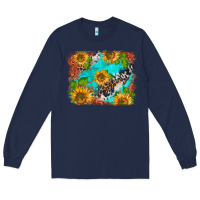 Western Sunflowers Turquoise Cowhide  Tooled Leather Long Sleeve Tee | Teevron