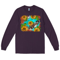 Plum western sunflowers turquoise cowhide  tooled leather Long Sleeve Tee - BarkalooDesign