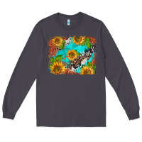 Smoke western sunflowers turquoise cowhide  tooled leather Long Sleeve Tee - BarkalooDesign