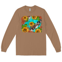 Toasted Coconut western sunflowers turquoise cowhide  tooled leather Long Sleeve Tee - BarkalooDesign