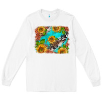 White western sunflowers turquoise cowhide  tooled leather Long Sleeve Tee - BarkalooDesign