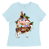 Baby Blue stacked christmas farm animals Ladies Tee - Artiststas