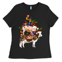 Stacked Christmas Farm Animals Ladies Tee | Teevron