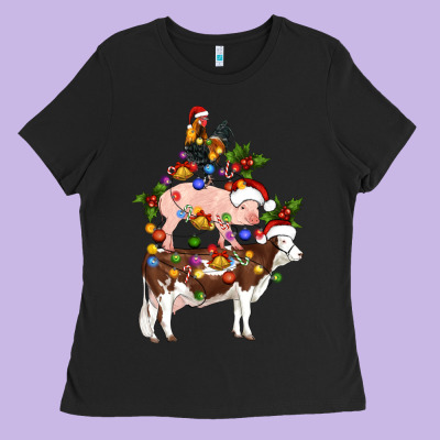Stacked Christmas Farm Animals Ladies Tee Designed By Artiststas