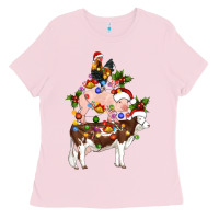 Bubblegum Pink stacked christmas farm animals Ladies Tee - Artiststas