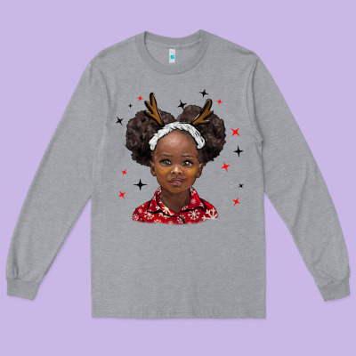 Christmas African Girl Long Sleeve Tee Designed By Barkaloodesign