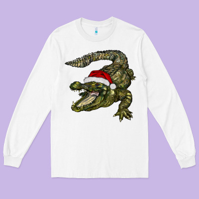 Christmas Alligator Long Sleeve Tee Designed By Barkaloodesign