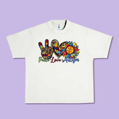 Peace Love Autism Sunflower Urban Heavy Tee Designed By Racoondesign