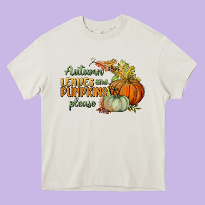Autumn Leaves And Pumpkins Please Heavy Core Tee Designed By Bundleandbundleshop