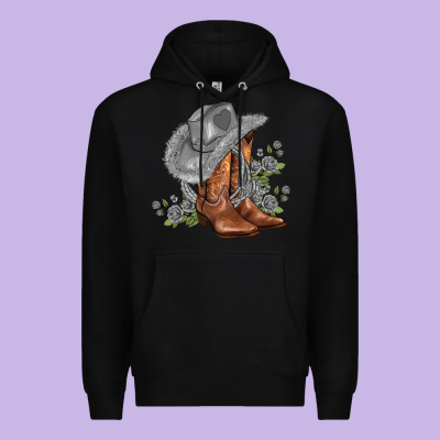 Gray Cowgirl And Roses Premium Hoodie Designed By Adodesignshop